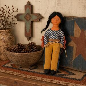 Vintage German Primitive Folk Art Doll with Bow and Arrow Cloth Figure 13.5”